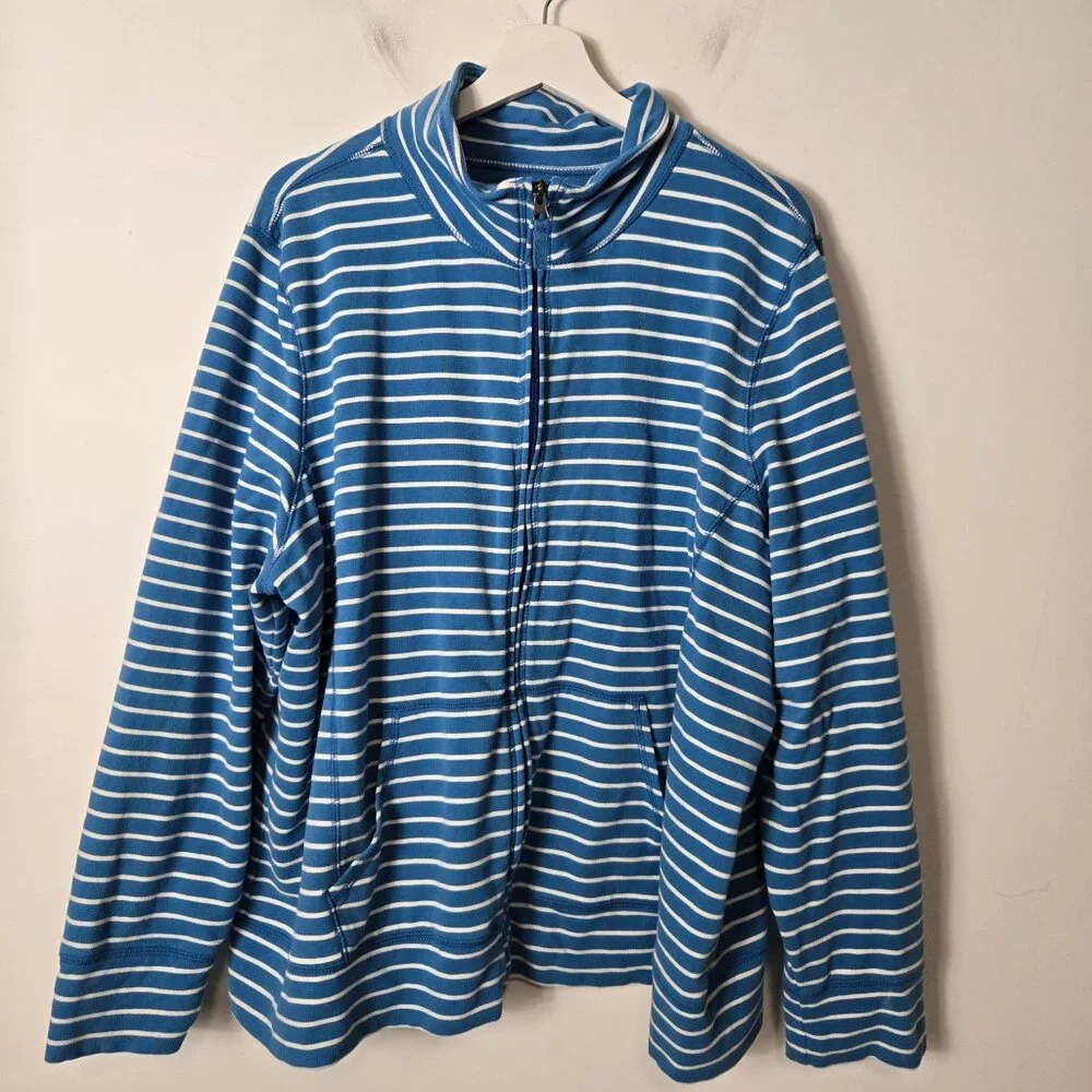 L.L. Bean Women's Size 3X Ultrsoft Full-Zip Mock-Neck Blue Striped Jacket